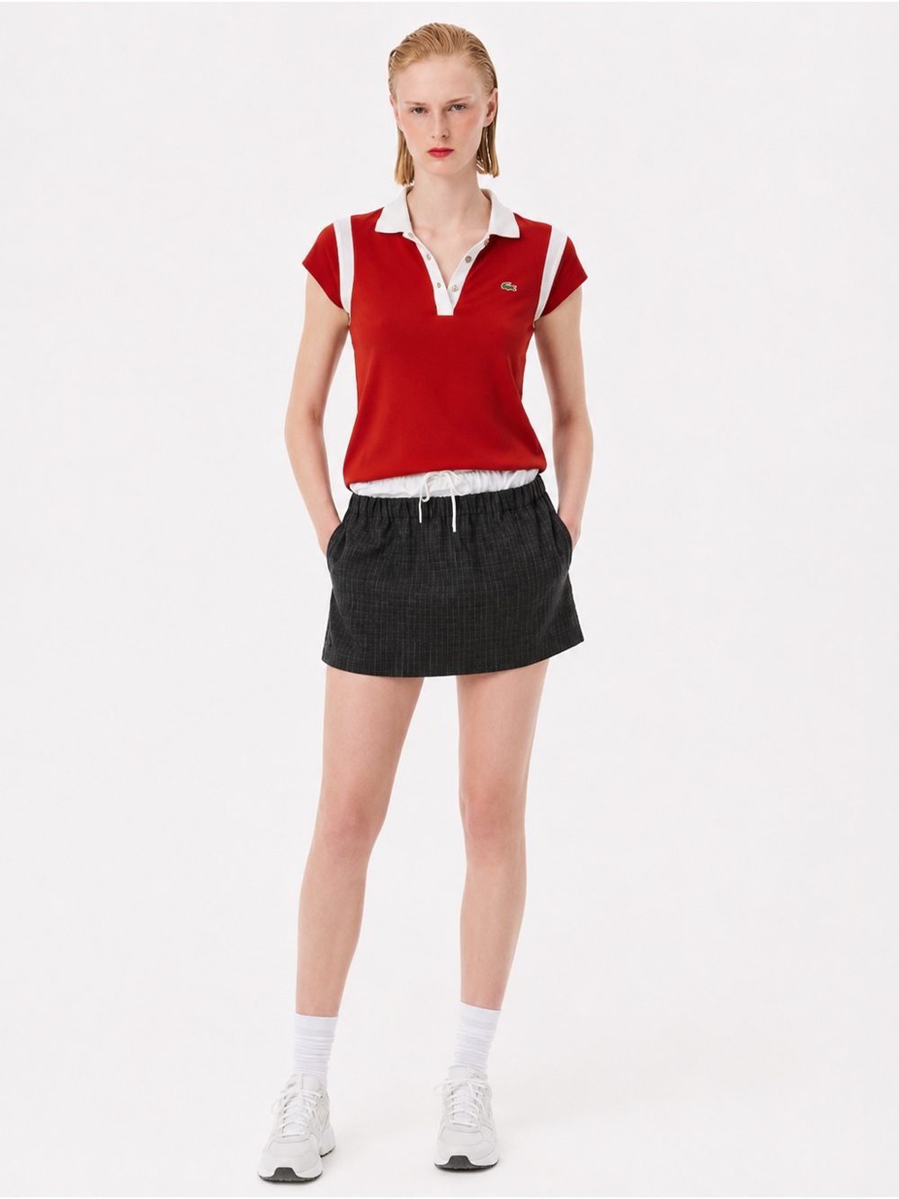 Vintage Lacoste Sport Red Polo White Trim Snap Placket Medium 42 - Picture 2 of 8